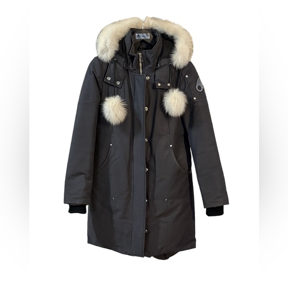 Moose Knuckles Jackets & Blazers - MOOSE KNUCKLES Women's Charcoal Puffer Jacket with Ivory Fur